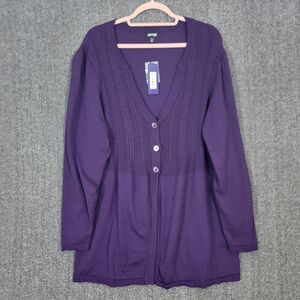 Apt. 9 Cardigan Sweater Womens 2X Purple Long Sleeve V-Neck Button-Up Knit Top